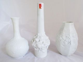 3 Seltene Ak Kaiser Vasen Porzellan Muschel Blumen Dekor Raritäten Weiß Bild