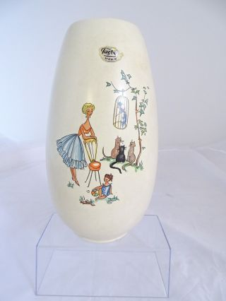 Mid Century Jasba Keramik Motiv Vase Papagei Katze Kinder Bild