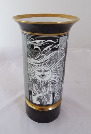 Antike Große Ungarische Hollohaza Vase Schwarz Weiß Mit Goldrand Sz 521 Bild
