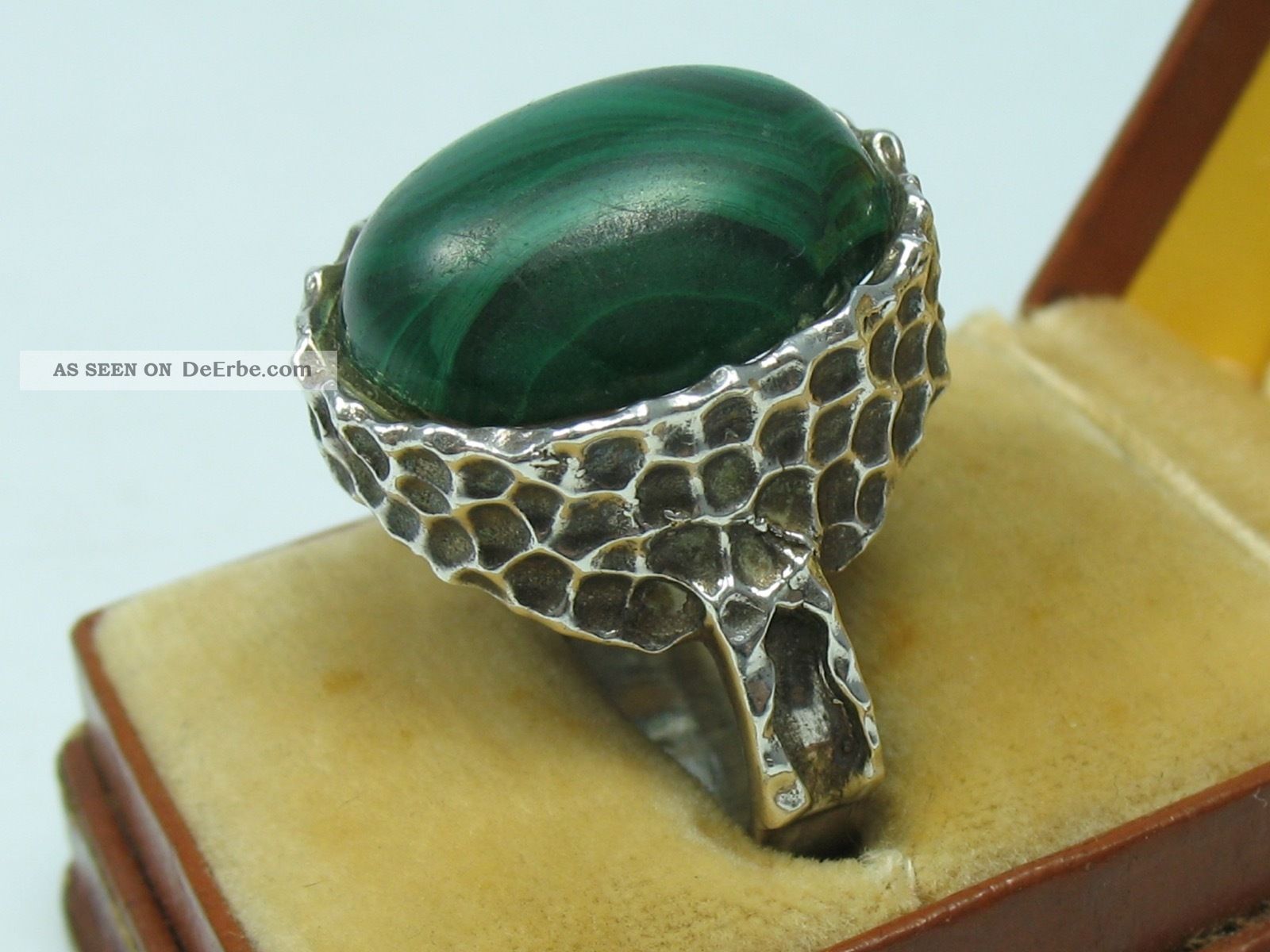Handarbeit Top 60er 70er Jahre Designer Ring Aus 925 Silber Mit Malachit Ringe Bild