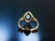 SchÖner Opal Ring Gold 750 Schiffchen Navette Art Deco Stil Rubine Brillanten Ringe Bild 2