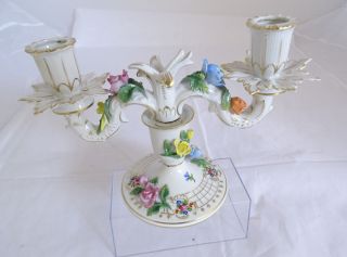 Antiker Potschappel Kerzenhalter 2 - Flammig Dresden Polychrome Blütenauflagen Bild