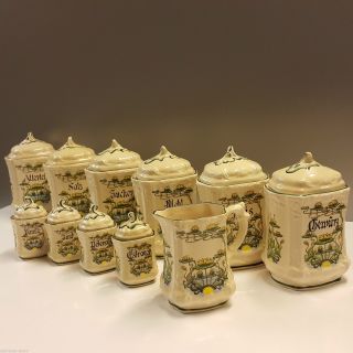 Herr Fayence 10 Keramik Gewürzdosen Dose Vorratsbehälter Handbemalt Seerosen Bild