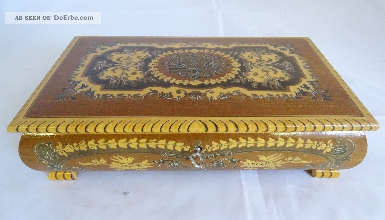 Antike Schmuck Schatulle Mit Spiegel Und Schlüssel Innenfutter Rosa Schmuck & Accessoires Bild