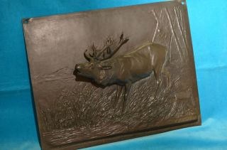 Schönes Dekoratives Dreidimensionales Bronze Relief Hirsch Jagdbild Bild
