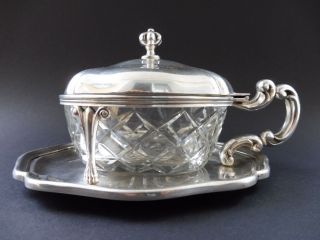 800 Silber Jugendstil Art Deco Honig KonfitÜre Dose Art Nouveau Vessel Glas Top Bild