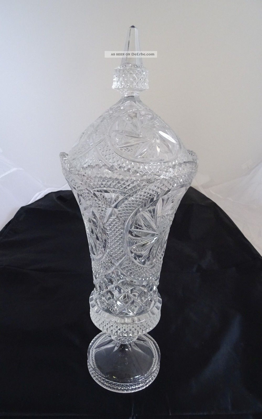 Riesige Alte Blei Kristall Glas Deckel Pokal Vase Fußvase Ca.  47 Cm Kristall Bild