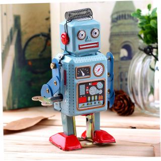 Vintage Mechanical Clockwork Wind Up Metal Walking Robot Tin Toy Kids Gift Ss Bild