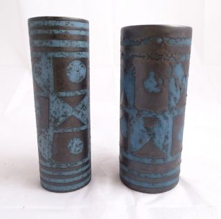 Paar Studio Design Panton Ära Vasen Mit Ausgefallenem Muster Blau Schwarz Bild