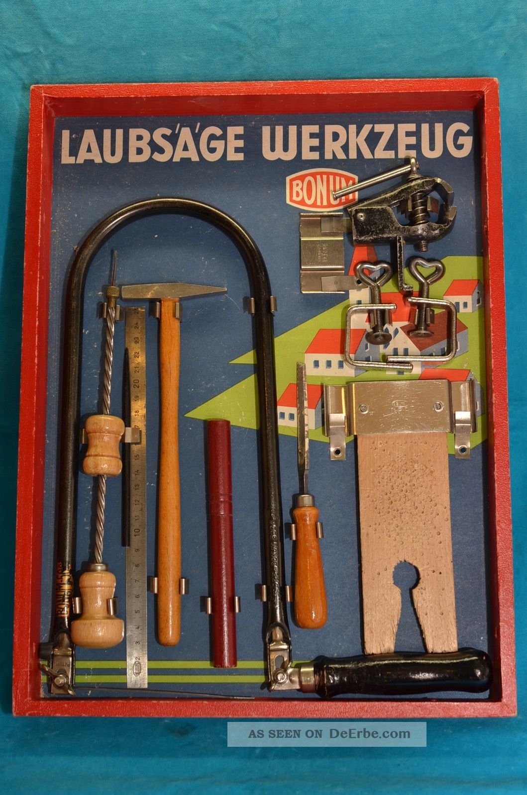 Alter Bonum Werkzeugkasten Für Die Holzbearbeitung D.  R.  P.  Um 1910/1920 Antikspielzeug Bild