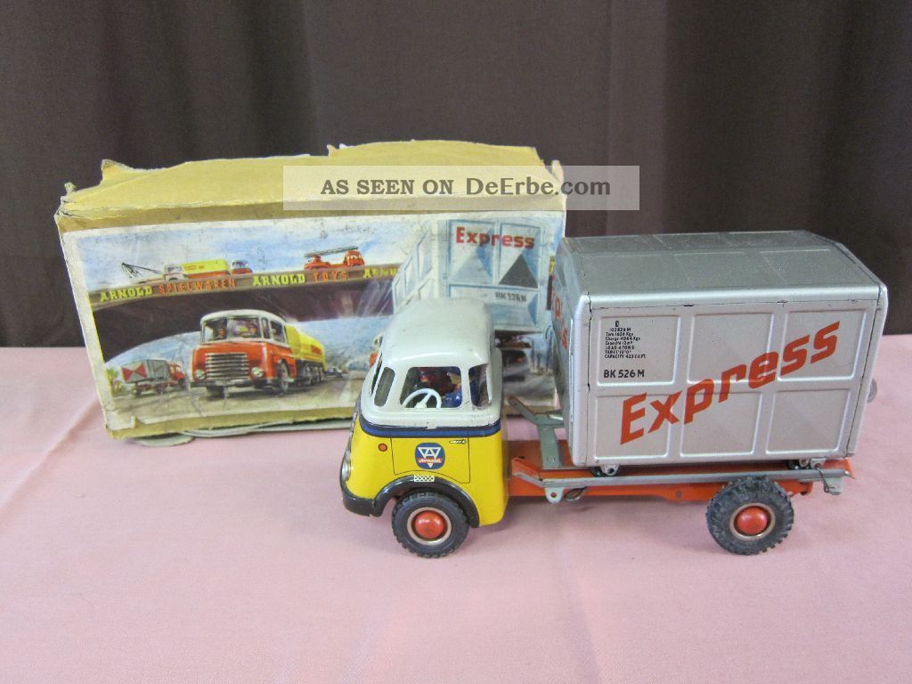 Arnold Express Bk526m Lkw Lastwagen Mit Container Blech Blechauto Ovp Rar 10801 Antikspielzeug Bild