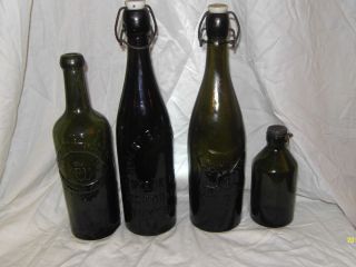 4 Bierflaschen,  Uralt,  Unterelbische Buxtehude,  Schwer Bild