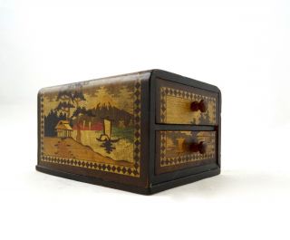 Seltene Japanische Art Deco Spielkarten KÄstchen Intarsien Marqueterie Antik Box Bild