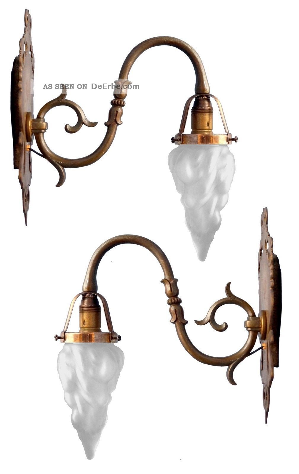 Jugendstil Wandleuchte Flamme Messing 1910 ätzmattiert Lampe Antike Originale vor 1945 Bild