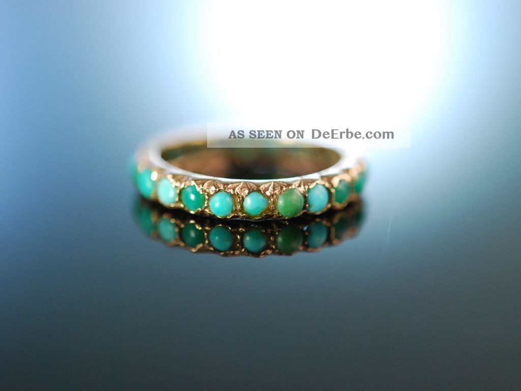 Antiker TÜrkis Ring Gold 585 England Um 1890 Victorian Turquoise Eternity Ring Ringe Bild