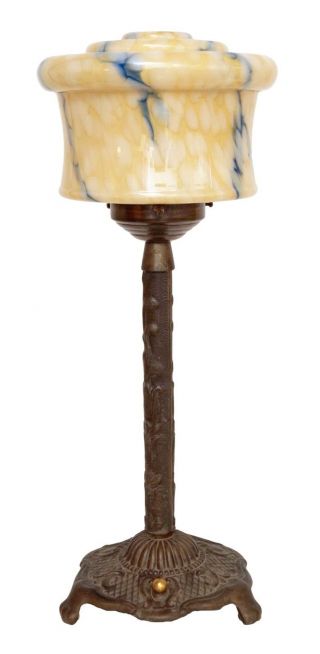 Fantastische Jugendstil Art Déco Tischlampe Lampe Messing 1930 Opalglas Bild