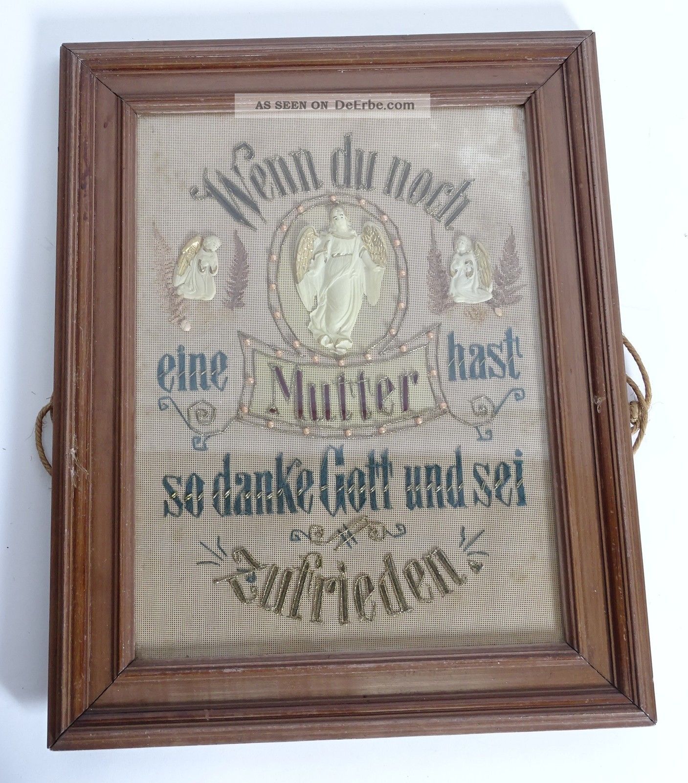Antikes Votivbild Stickarbeit Spruch Für Die Mutter Gerahmt Hinter Glas Votivbilder & Sakralmalerei Bild