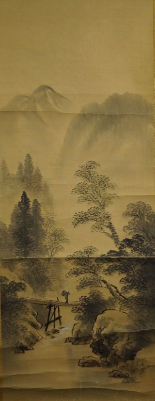 Antikes Japanisches Rollbild Kakejiku Landschaft Japan Scroll 3613 Bild