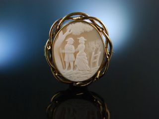 Antike Muschel Gemmen Brosche Kamee Galantes Paar England Um1860 Victorian Cameo Bild
