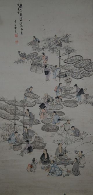 Antikes Japanisches Rollbild Kakejiku Dorfszene Japan Scroll 3519 Bild