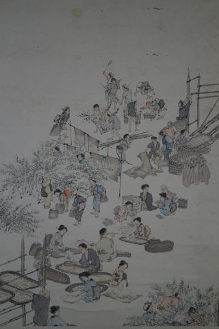 Antikes Japanisches Rollbild Kakejiku Dorfszene Japan Scroll 3520 Bild
