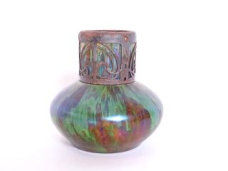 Seltene Ausgefallene Jugendstil Glas Vase Mit Metallmontur Umkreis Lötz Gallé Bild