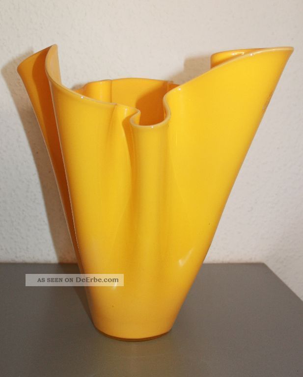 •toll• Große Design Skulptur - Taschentuch Vase Abstrakt Deko •gelb• Glaskunst Sammlerglas Bild
