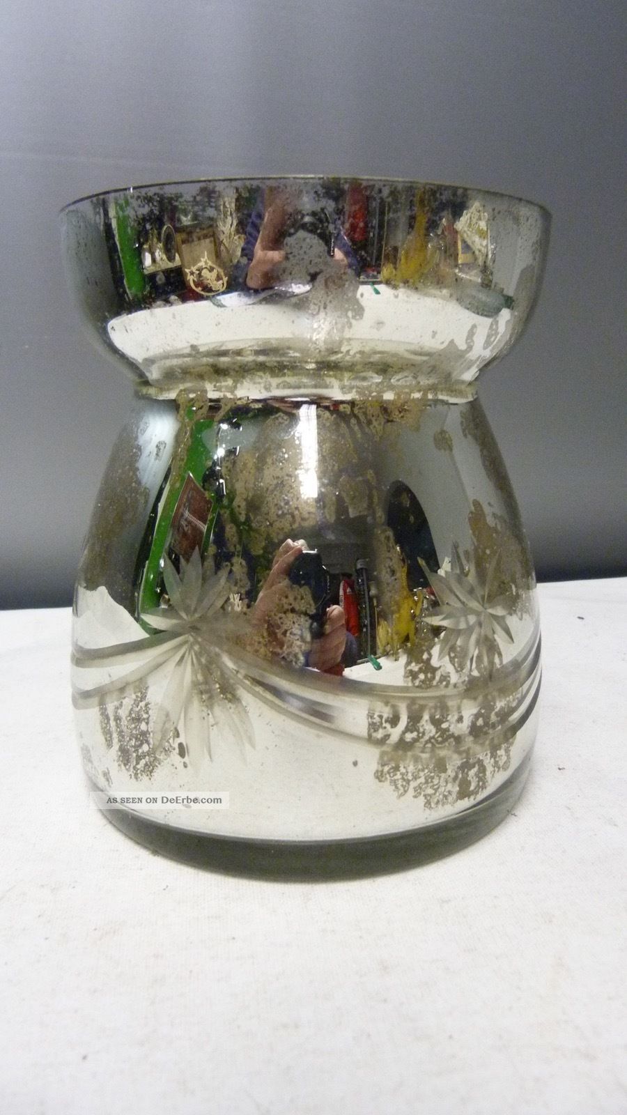 Chic Antique Denmark - Design Antik Glas Vase - Facetteschliff - Tolles Design Dekorglas Bild