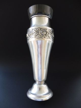 : Große Jugendstil Vase Glaseinsatz Rose Relief Art Nouveau Versilbert Wmf Style Bild