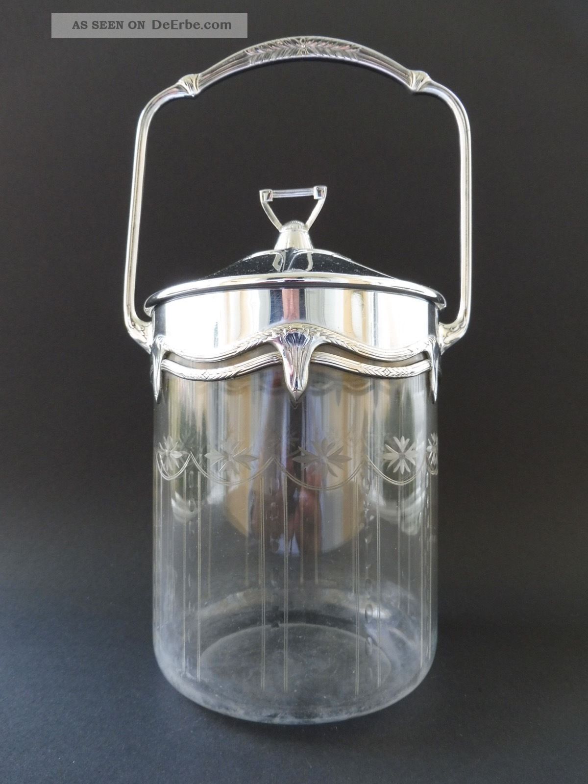 :: Große Wmf Jugendstil Keks Dose Biskuit Box Floral Art Nouveau Carving Glass 1890-1919, Jugendstil Bild