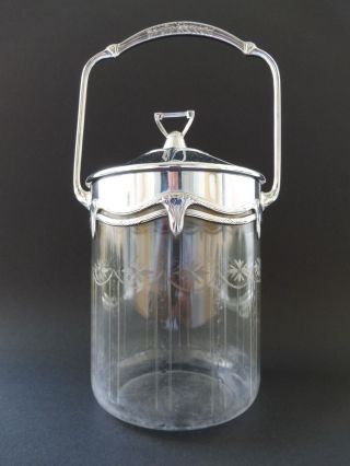 :: Große Wmf Jugendstil Keks Dose Biskuit Box Floral Art Nouveau Carving Glass Bild