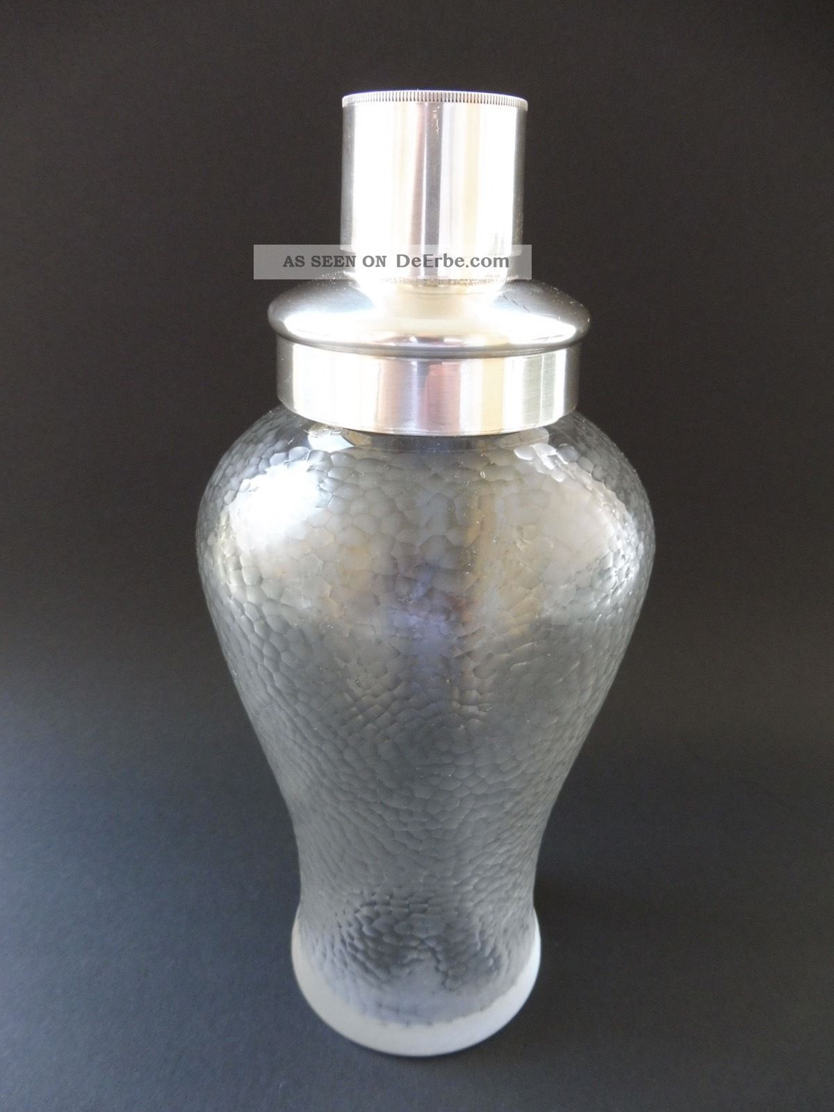 Art Deco Cocktail Shaker Crystal Glas Hammerschlag Schliff Versilbert 1920-1949, Art Déco Bild
