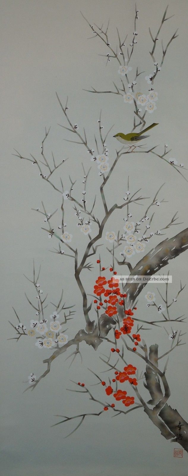 Antikes Japanisches Rollbild Kakejiku Vogel Am Baum Japan Scroll 3552 Asiatika: Japan Bild