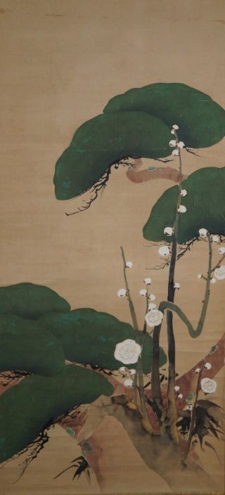 Antikes Japanisches Rollbild Kakejiku Blumen Japan Scroll 3517 Bild
