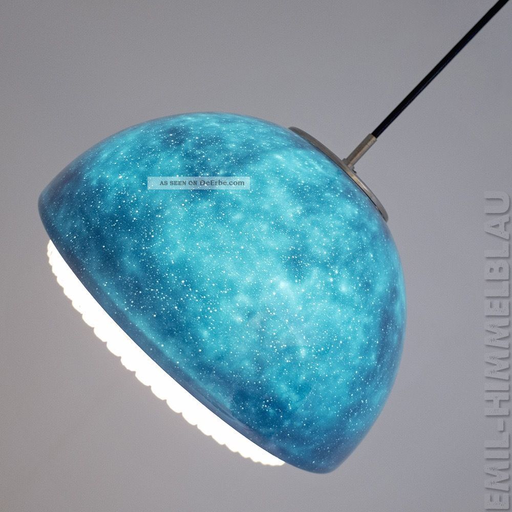 Peill & Putzler Glas Leuchte Space Weltall Pendellampe Blau Himmel Vintage Lampe 1970-1979 Bild