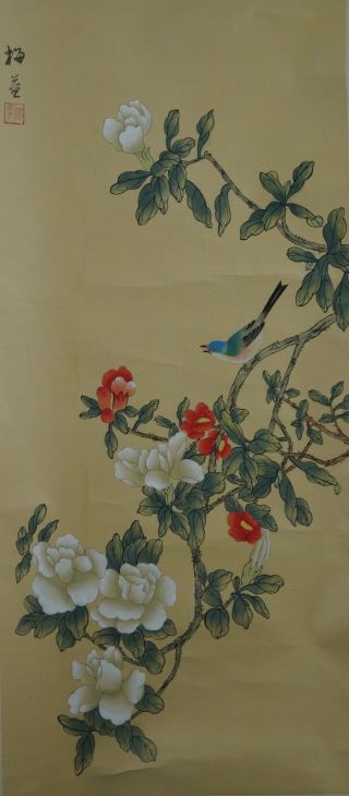 Antikes Japanisches Rollbild Kakejiku Pfingstrosen Japan Scroll 3614 Bild