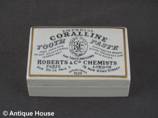 Antike Dose Keramik Imperial Coralline Tooth Paste Roberts & Co.  Chemits London Bild