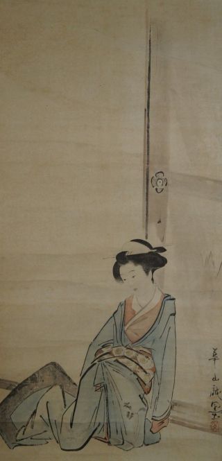 Antikes Japanisches Rollbild Kakejiku Schönheit Im Kimono Japan Scroll 3477 Bild