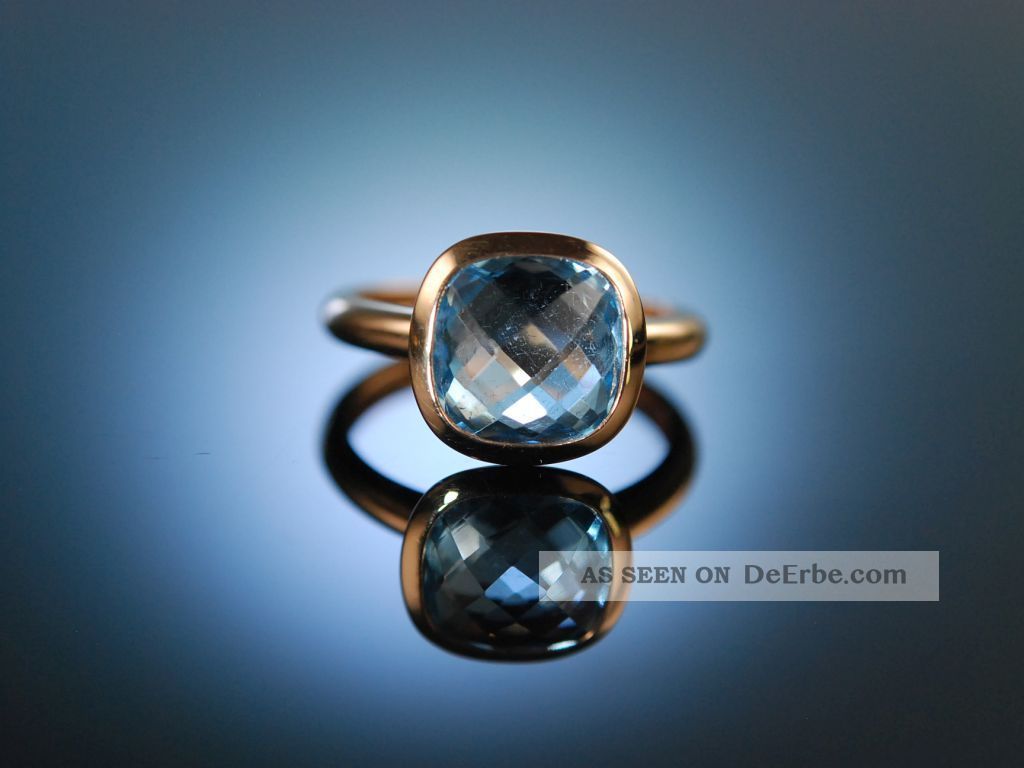 Italian Style Grosser Ring RosÉ Gold 750 Blue Topas Schachbrettschliff Ringe Bild