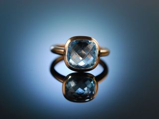 Italian Style Grosser Ring RosÉ Gold 750 Blue Topas Schachbrettschliff Bild