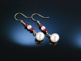 Klassische Ohrringe Gold Zucht Perlen Rubine OhrhÄnger Pearl And Ruby Earrings Bild