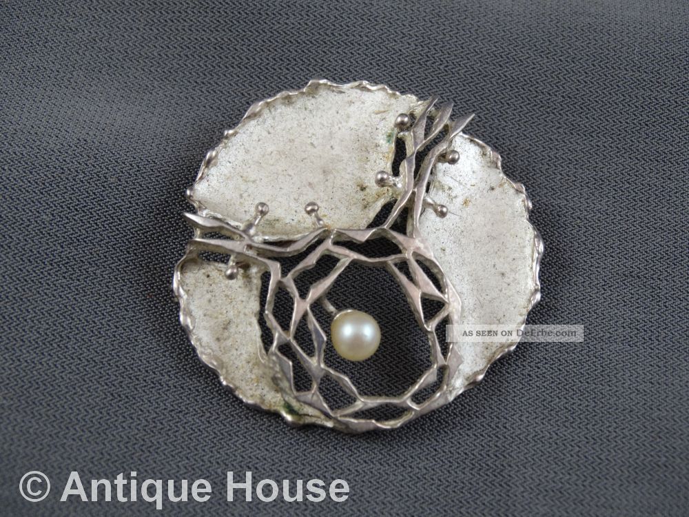 Schmuck Schmuckstück Kl Design Brosche Anstecknadel Silber 835 Mit Perle Broschen Bild
