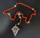 Antiker Rosenkranz Mit Herrlichen Verzierungen Blaues Kreuz Rote Kugeln Rosenkränze Bild 2