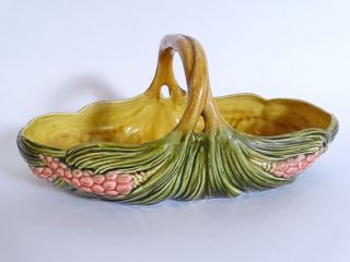 Sarreguemines Keramik Henkel Schale Korb Mit Pflanzen Dekor Grün Gelb Bild