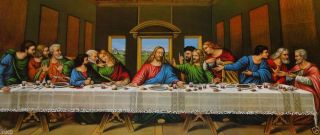 Heiligenbild Gemälde Jesus 12 Apostel Abendmahl Ikonen Antik Barock Weiß 96x57 Bild