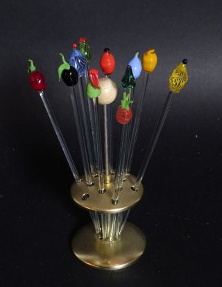 Mid Century 50er Jahre Bowle Spieße Cocktailspieße Mit Glasköpfen Bimini Lauscha Bild