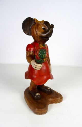 Große Vintage 60er Minni Mickey Mouse Maus Hangeschnitze Holzskulptur Disney Bild