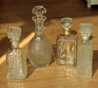 4 X Tolle Vintage Kristall Flaschen - - Geschliffene Whiskeyflasche Cognac Vodka Bild