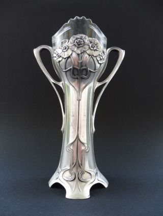 Wmf Jugendstil Vase Floral Art Nouveau Versilbert Kristall Glas Vegetabil No.  2 Bild