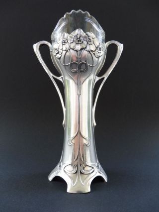 Wmf Jugendstil Vase Floral Art Nouveau Versilbert Kristall Glas Vegetabil No.  1 Bild